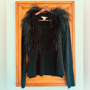 90s Vintage Ostrich Feather & Silk Cardigan